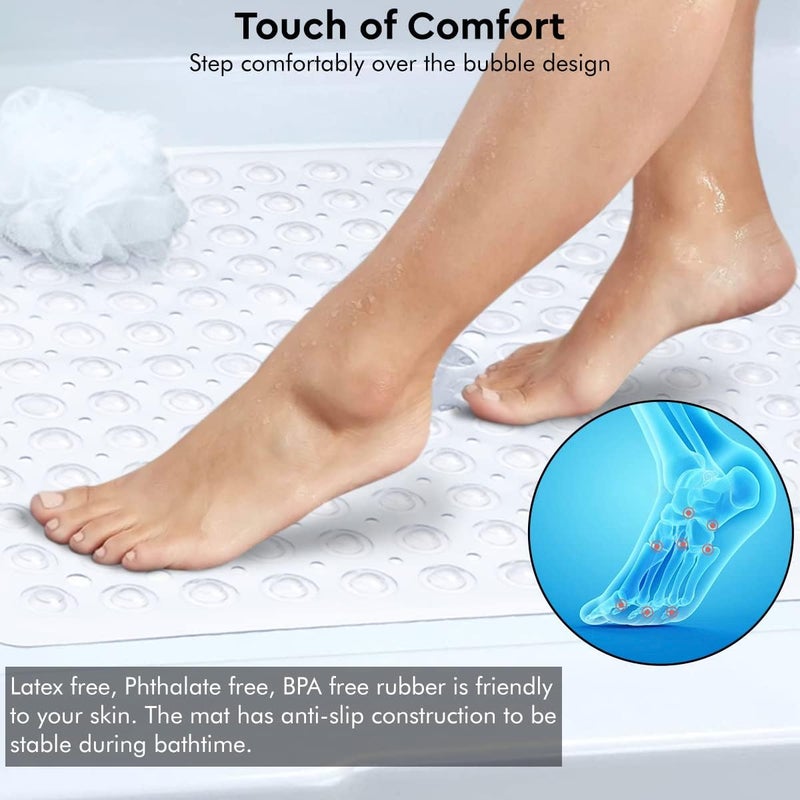 ADO Shower Mat Non Slip, 21x21 inch Square Shower Mats for Inside Shower, Anti-Slip Safety Bathroom Mat with Strong Secure Suction Cups and Drain Holes, Machine Washable (White) - Image 4